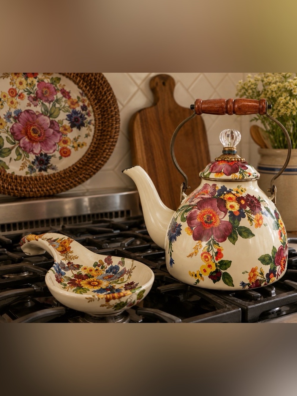 Floral Ceramic Teapot ONLY!! Tray and Spoon Rest SOLD